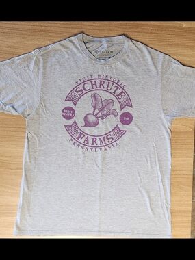 The Office Schrute Farms Graphic Tee - Light Gray with Purple Print